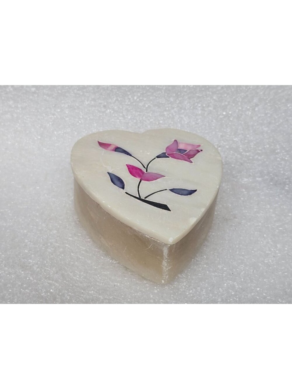 Elegant Moments Handcrafted Genuine Soapstone Heart Trinket Box Inlaid Floral